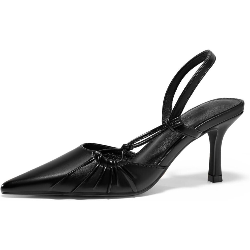 Women's Black Synthetic Slingback Closed Pointed Toe Kitten Pumps D'Orsay Heels